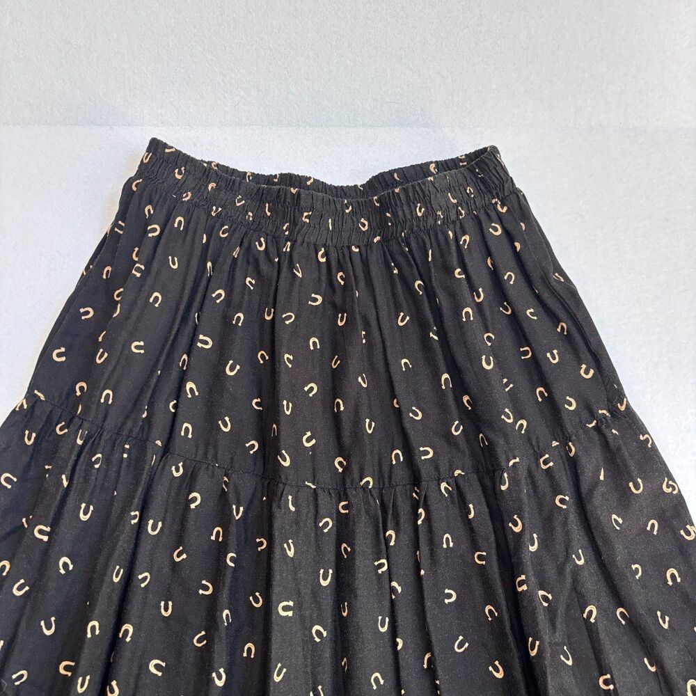 Roper VTG Tiered Horseshoe Maxi Skirt Women's M Black Pull On Horse Western 90s - Picture 2 of 8